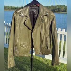 Diesel Khaki Leather Biker Jacket